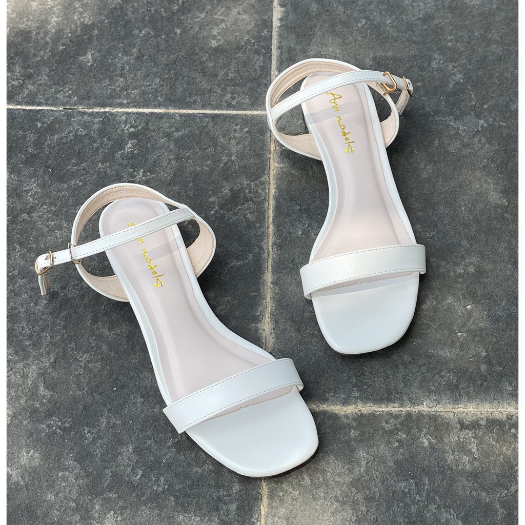 Giày sandal 2 phân gót vuông phối quai ngang kiểu dáng basic _A034