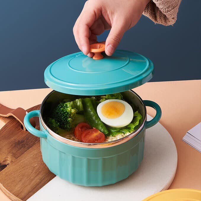 Bát Úp Mỳ, Cốc Đựng Canh, Đựng Cơm, Tô Cháo, Súp Lõi Inox Có Tay Cầm Dạng Nồi Tông Màu Hiện Đại