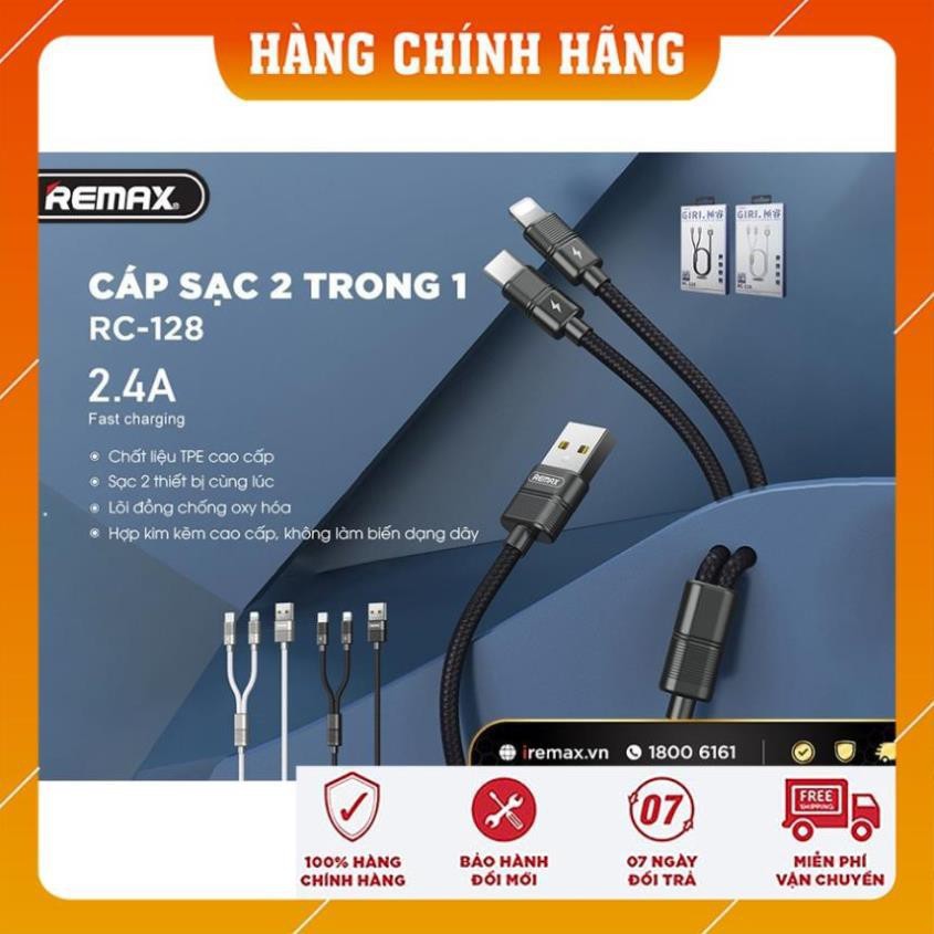 Cáp sạc iPhone hãng Remax RC-128 cao cấp hai in 1 tự ngắt lúc sạc đầy