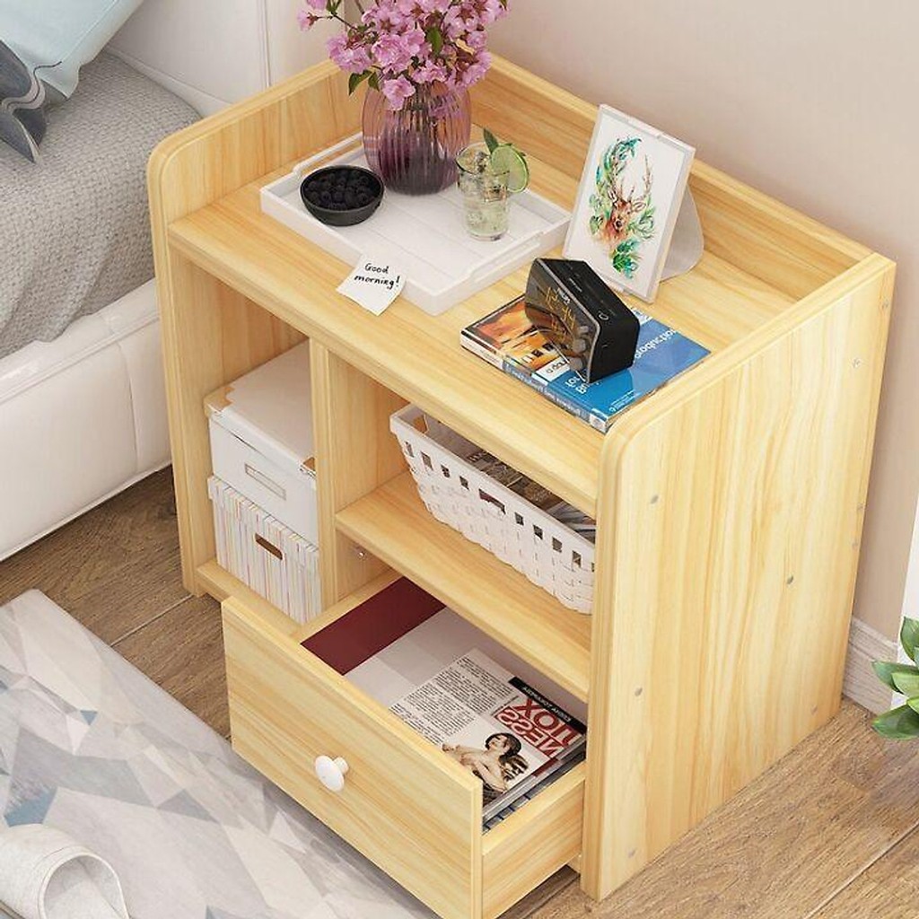 Kệ để đồ bằng gỗ nhiều ngăn có ngăn kéo. Tủ gỗ, Kệ sách,Hộc tủ đầu giường nhỏ gọn siêu tiên lợi.