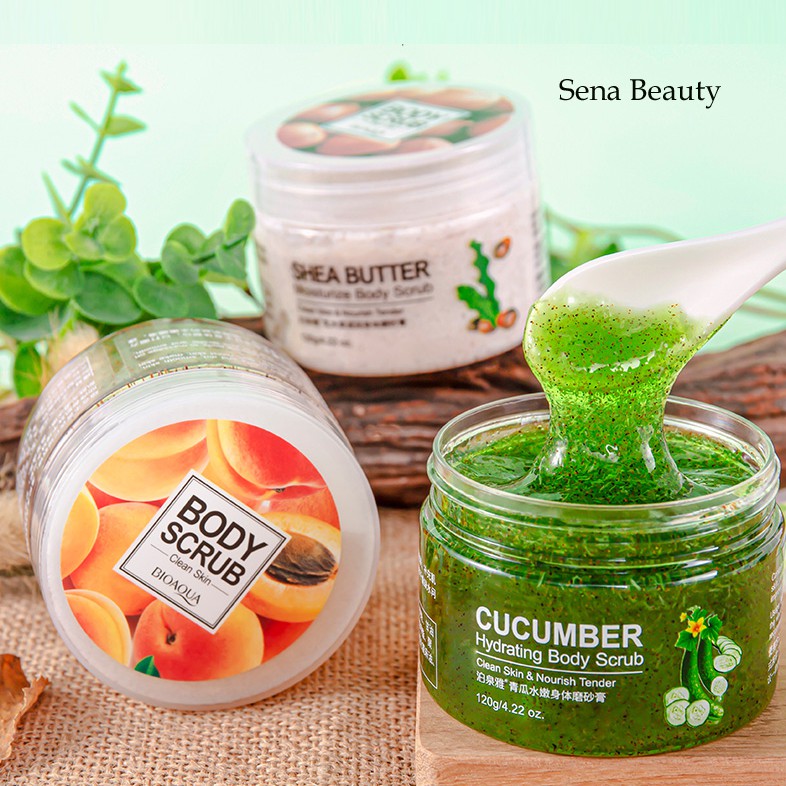 Tẩy da chết body dưỡng ẩm sáng da Bioaqua 120G Sena Beauty