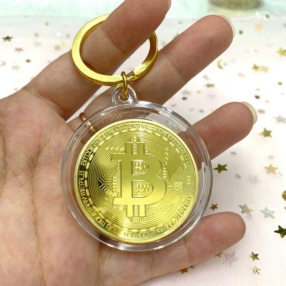 Móc khóa xu Bitcoin Vàng lưu niệm