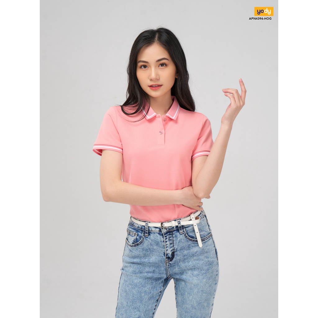 Áo polo nữ YODY chất liệu cafe phối bo thoải mái - APN4396