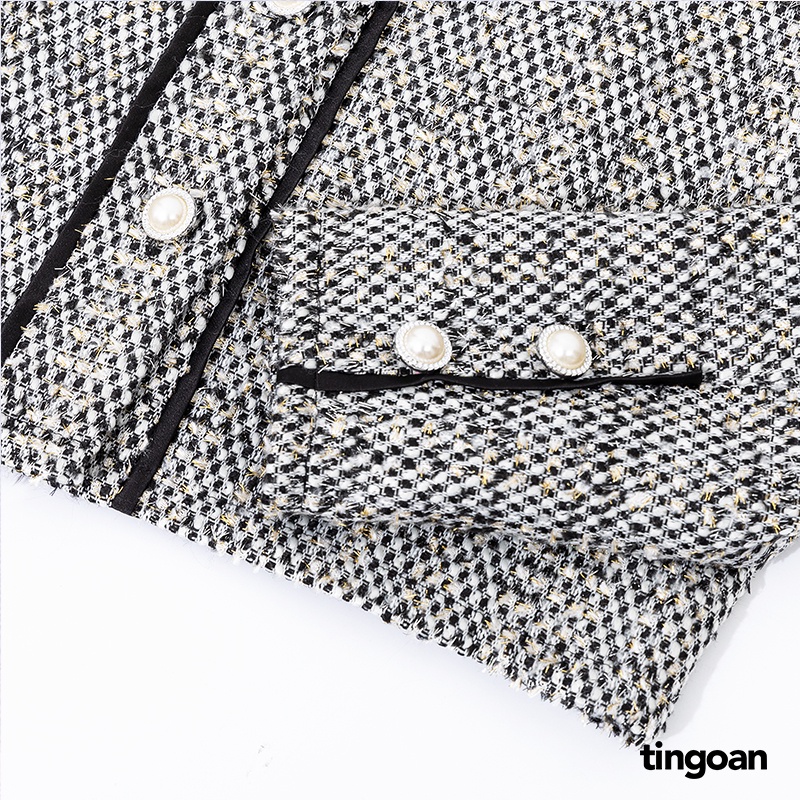 TINGOAN® - Áo khoác tweed xám viền tua rua cổ tingoan FORGET ME NOT JACKET/GR