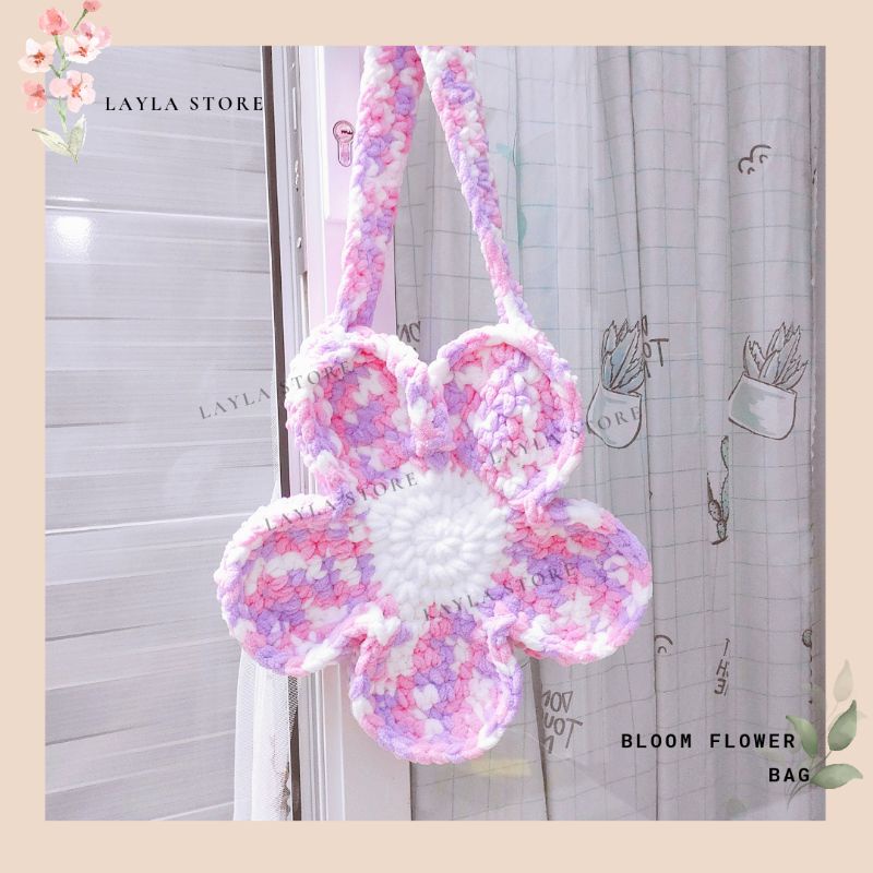 Túi len trái dâu - túi len bông hoa cúc loang nhiều màu - túi len handmade Layla