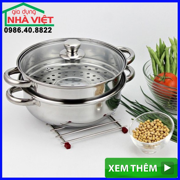 Nồi lẩu, nồi lẩu inox kèm xửng hấp 2 tầng đa năng vung kín, đường kính 28cm dày dặn cam kết về chất lượng SP000119