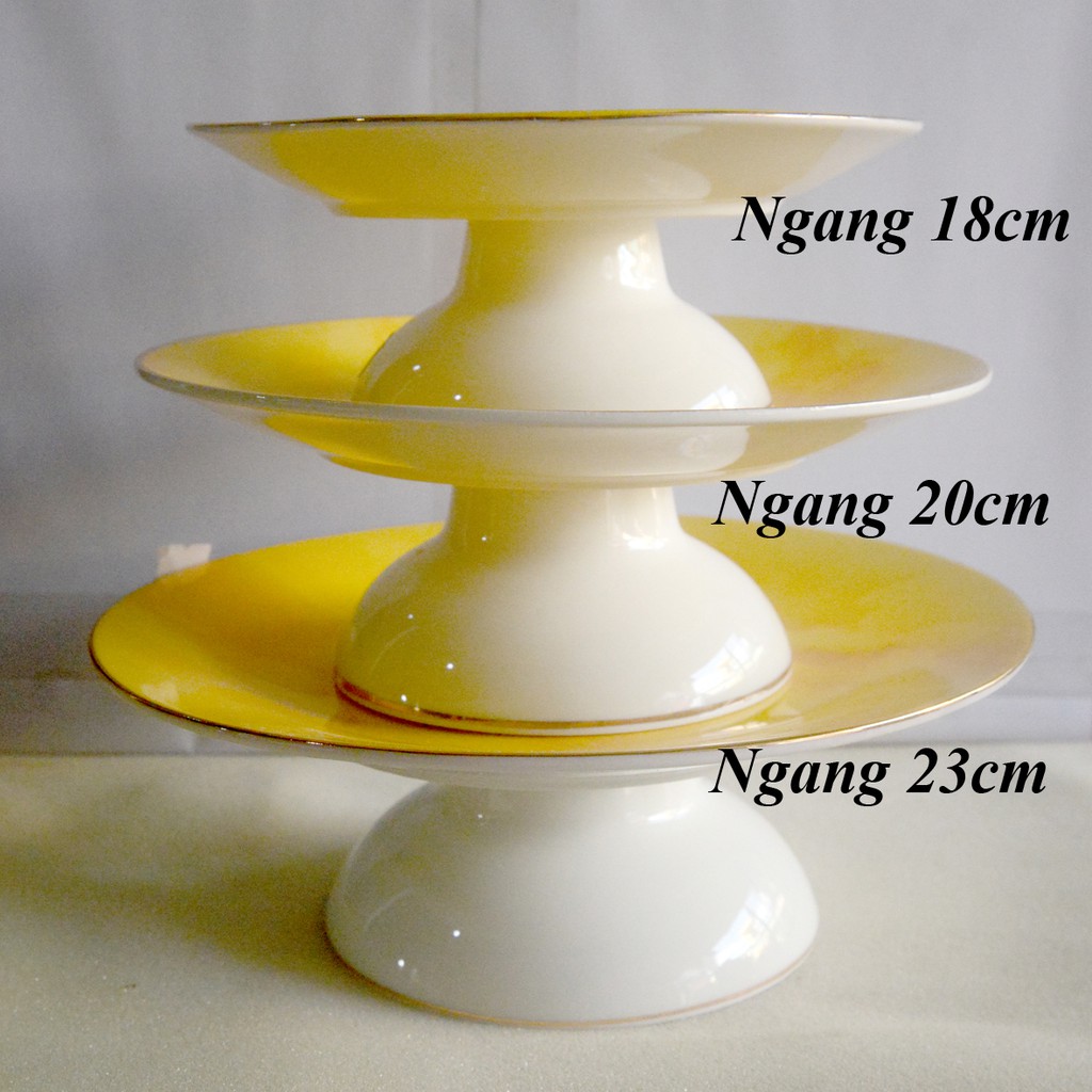 Dĩa trái cây thờ cúng bàn thờ gốm sứ vàng