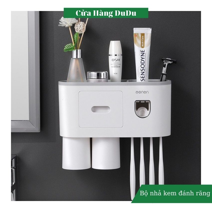 🌻 Bộ Nhả Kem Đánh Răng Kèm Cốc Hút Từ Cao Cấp  Kệ Để Đồ Nhà Tắm Có Nhả Kem Tự Động Thông Minh NC5046 🌻