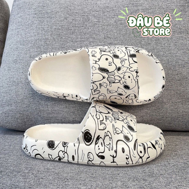 Dép Bánh Mì Hoạ Tiết Hoạt Hình Ulzzang-Dép Lê Quai Ngang Hottrend Phối Đen Trắng Siêu Êm Chống Trơn Trượt - Daube - D046