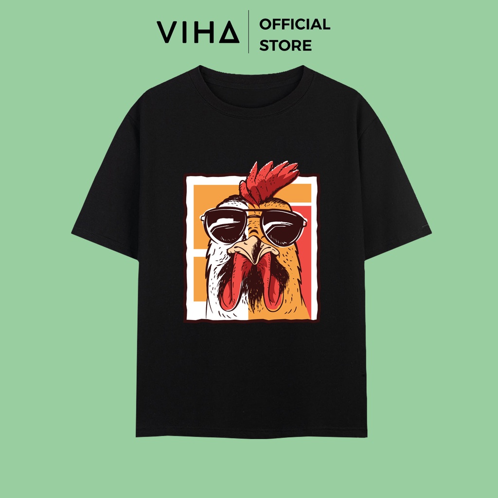 Áo thun unisex form rộng chất vải cotton 100% thoáng mát, dày dặn hai màu đen trắng full size hình gà trống