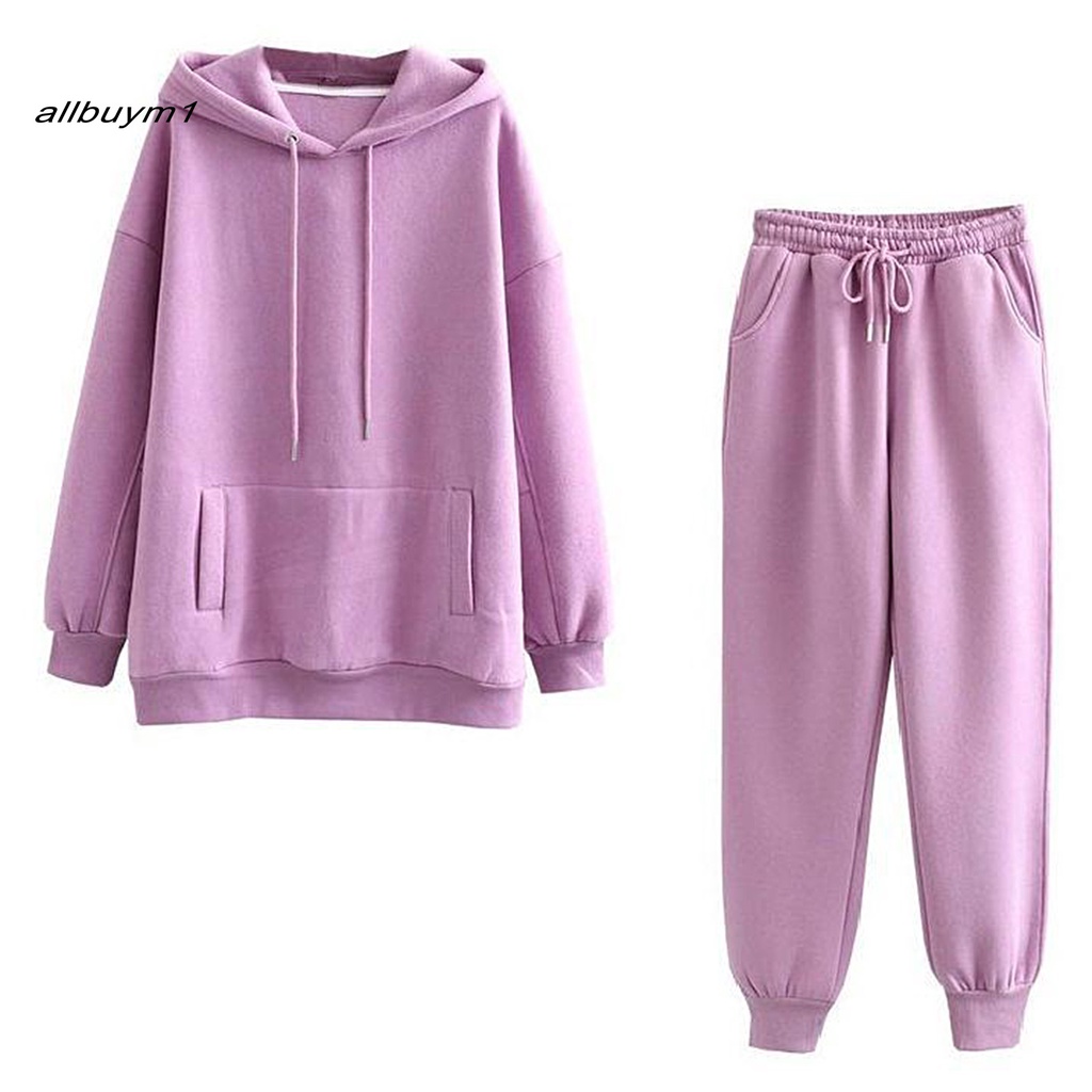 Set quần áo sweatshirt màu trơn dễ thương cho nữ