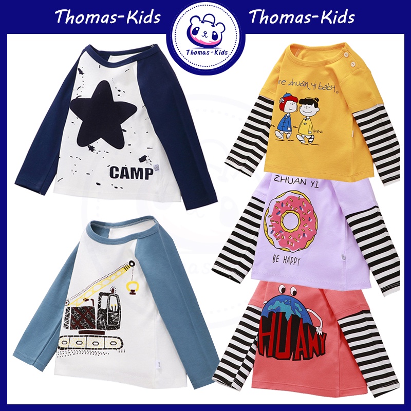 Áo Thun Cotton Tay Dài Họa Tiết Sọc Thời Trang Dành Cho Bé Trai Và Bé Gái 1-6 Tuổi