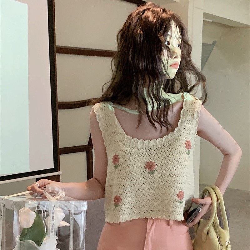 Áo Hai Dây Dệt Kim Thêu Hoa Phong Cách Hàn Quốc Thời Trang Cho Nữ / Quần Short / Áo Ngắn / Mặc Trong