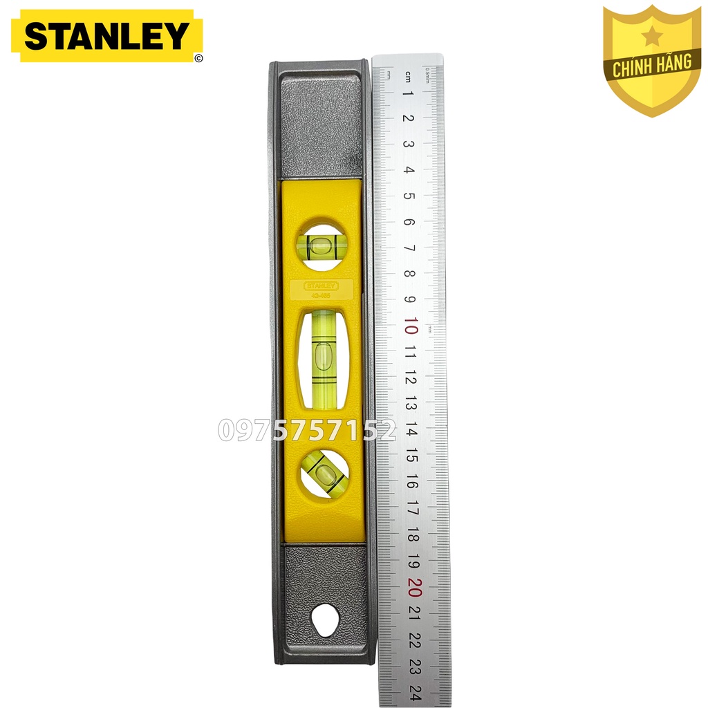 Thước thủy nivo cao cấp 9 inch Stanley Mỹ dài 229mm, khung thép đúc nguyên khối, ống nước nivo đo góc nghiêng cân bằng