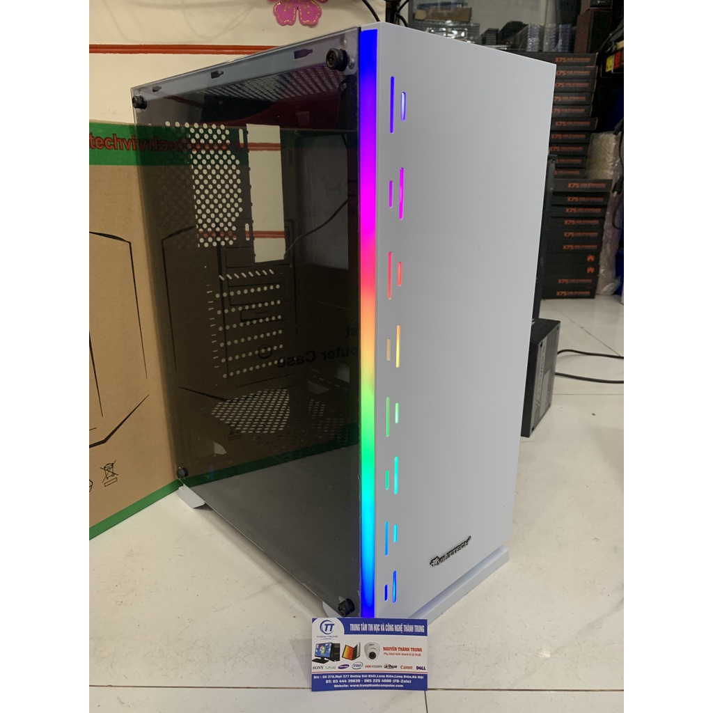 Vỏ Case Cesar Snow Black, White ATX ( No Fan ) Sẵn Thanh LED | BigBuy360 - bigbuy360.vn