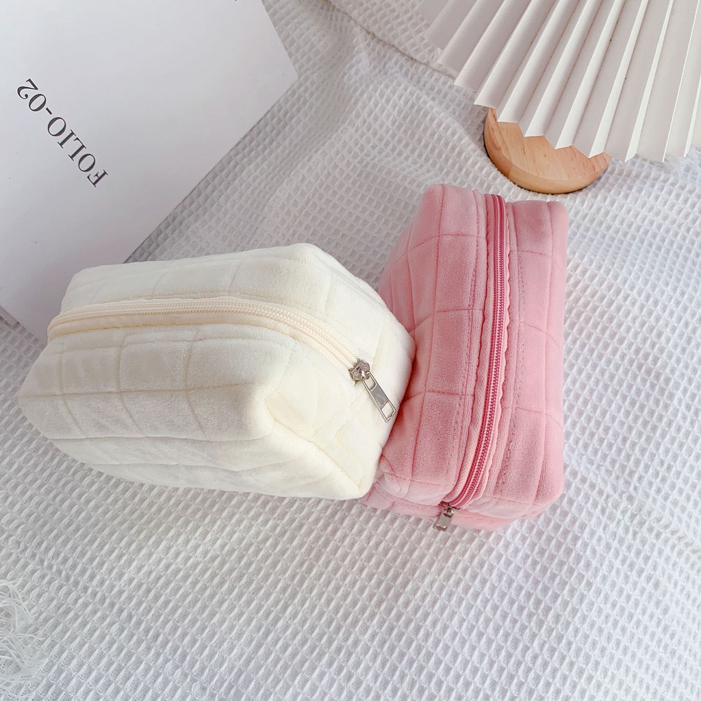 Túi Đựng Bút / Đồ Trang Điểm Bằng Vải Flannel Sức Chứa Lớn Nhiều Màu Phong Cách Hàn Quốc Tiện Dụng Mang Theo Du Lịch Cho Nữ