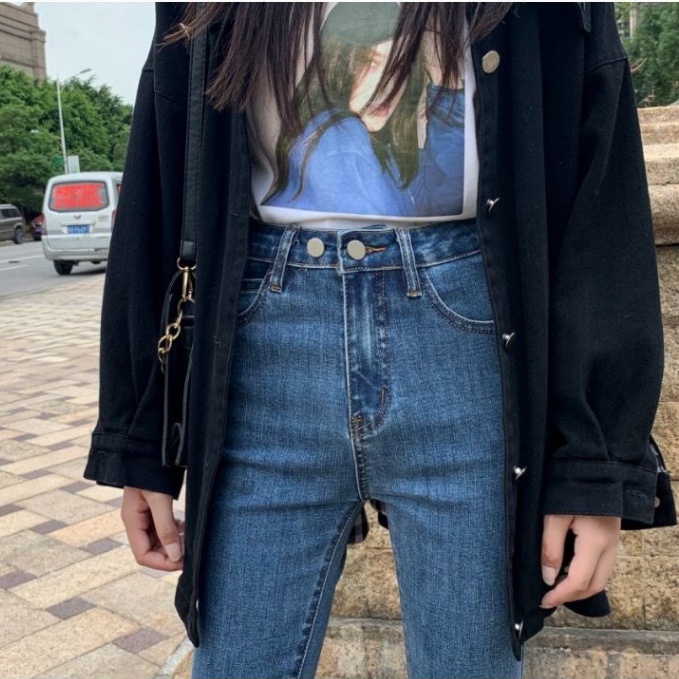 Quần jean dài SUXI lưng cao ôm dáng đơn giản thời trang xuân thu dành cho nữ