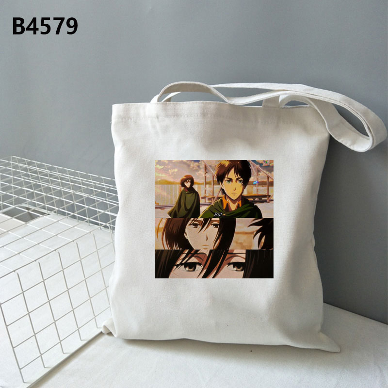 Túi vải canvas in hình nhân vật anime Attack On Titan kích thước 35x38cm