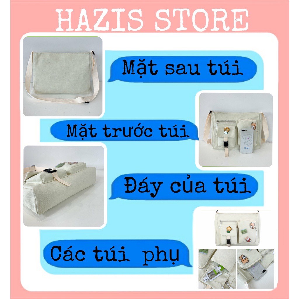 Túi tote vải đeo chéo canvas đi học đi chơi vừa khổ a4 thời trang hazin
