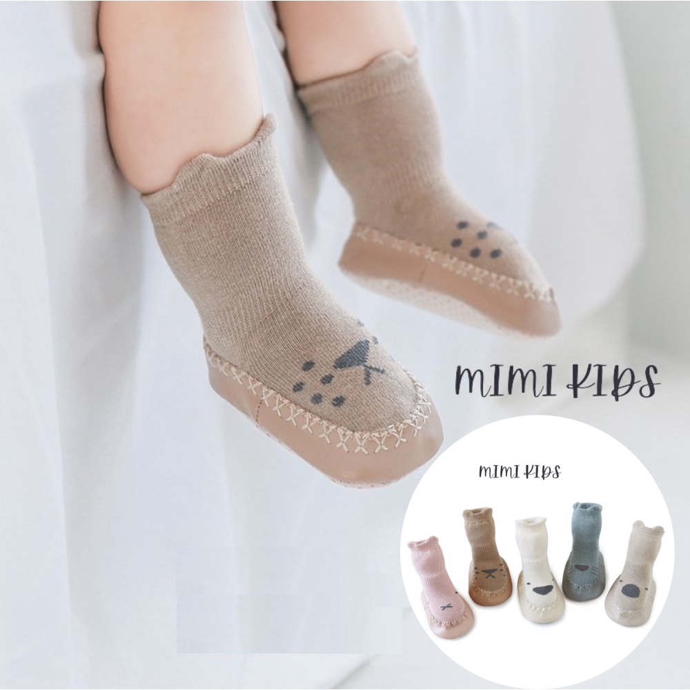 Giày tất tập đi chống trơn trượt hình gấu cho bé mimi kids T08