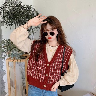 Bộ Áo Sơ Mi Màu Trơn Phối Áo Khoác Len Không Tay Phong Cách Hàn Quốc Thời Trang Cho Phụ Nữ ( Có Bán Lẻ)