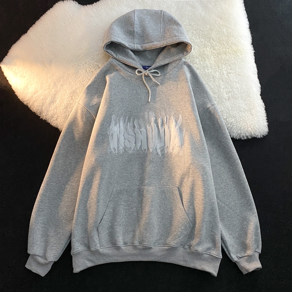 Áo hoodie dáng rộng rãi họa tiết in chữ phong cách cổ điển Hàn Quốc cho nữ