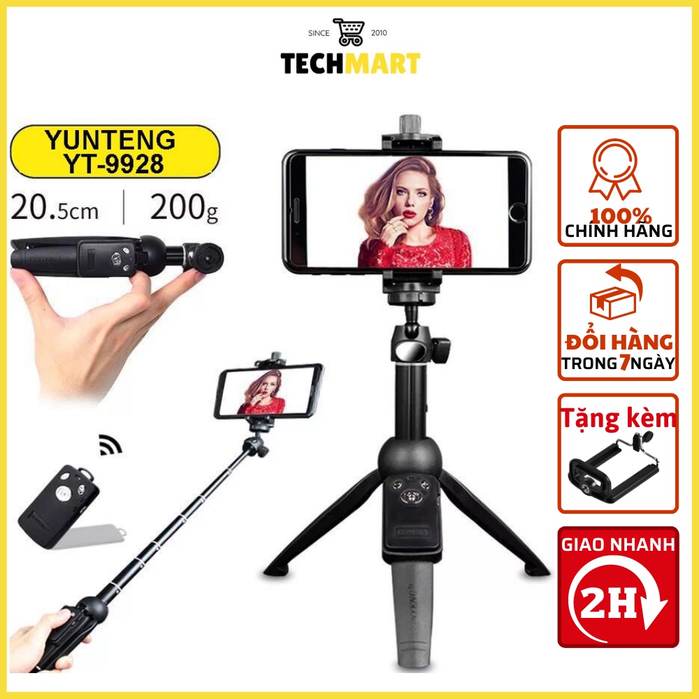 Gậy tự sướng kiêm tripod 3 chân cao cấp Yunteng YT-9928 kèm remote tháo rời