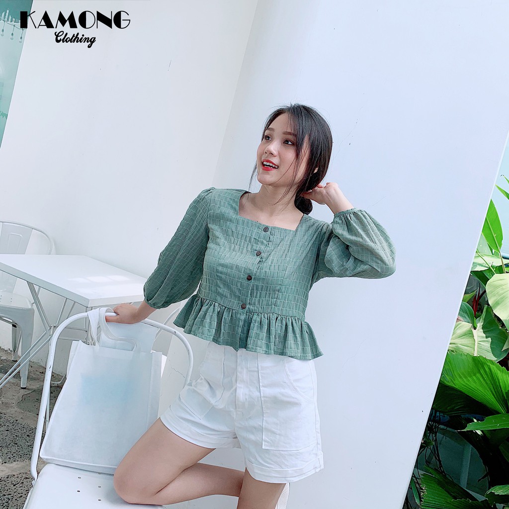 Áo cổ vuông tay phồng KAMONG A008