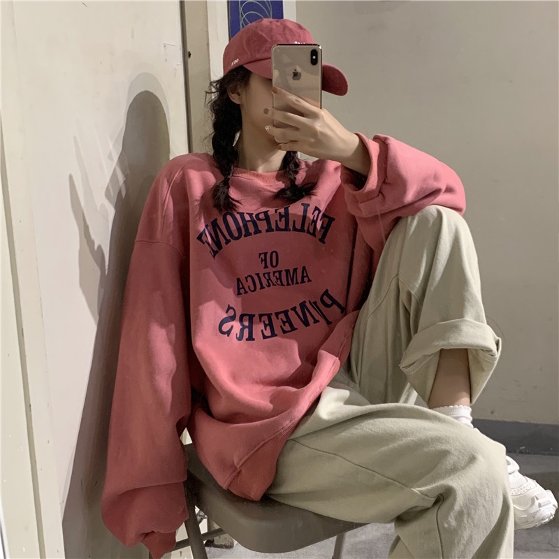 Áo sweater nữ tay dài in chữ phong cách Hàn Quốc