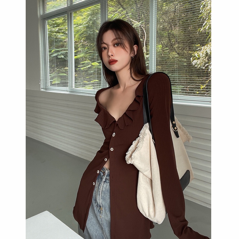 Áo cardigan Dệt Kim Tay Dài Dáng Ôm Phong Cách retro Thời Trang Dành Cho Nữ
