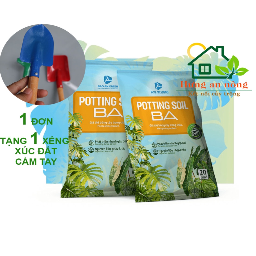 Giá thể trộn sẵn dành cho kiểng lá Potting Soil BA tặng đơn hàng 1 xẻng xúc đất mini - (bao 20dm3 – 7kg)