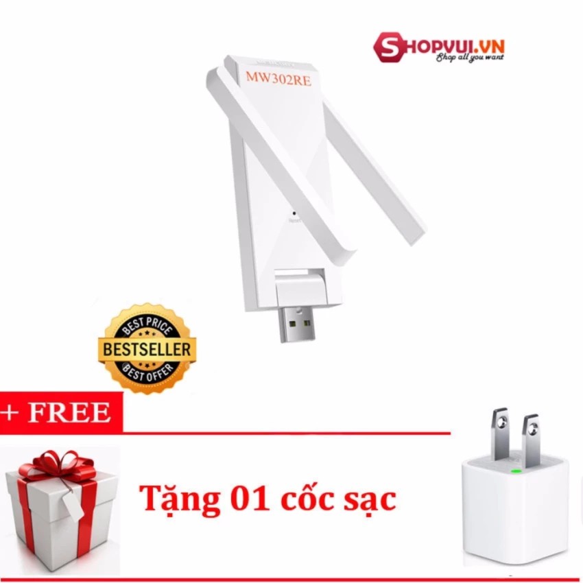 Kích sóng Wifi Mercury MW302RE 2 ăngten 300Mbps + Tặng cốc sạc