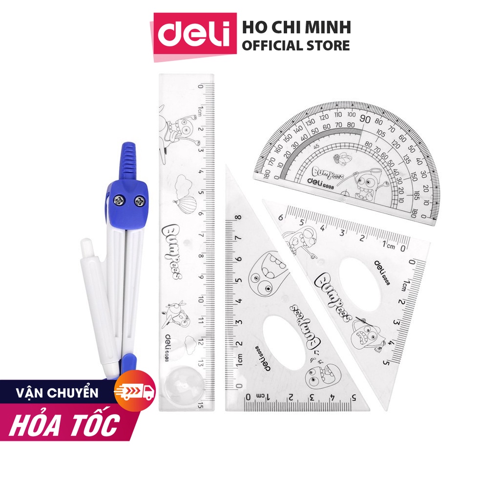 Bộ dụng cụ đo Deli, trong suốt gồm 5 dụng cụ/hộp - E9598