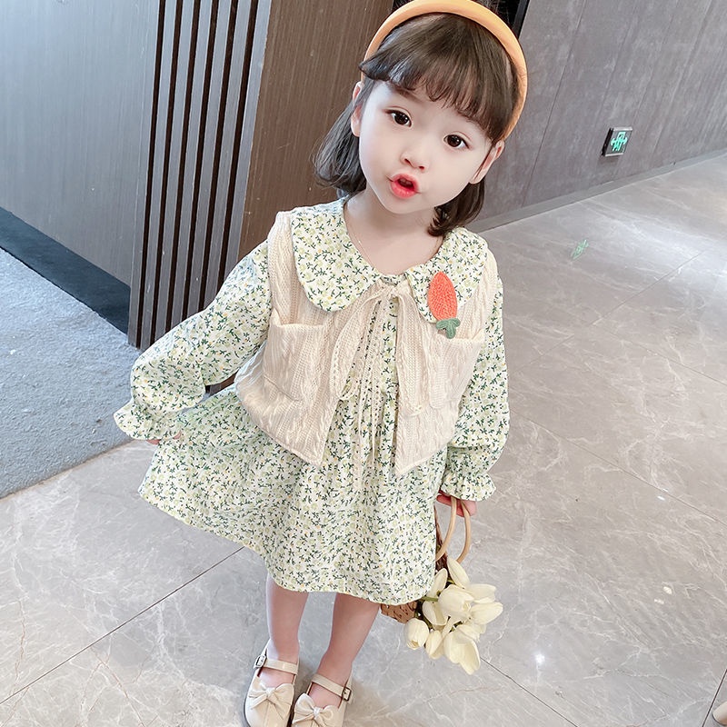 ✨Đốm✨ Đầm Cổ Búp Bê In Hoa Thời Trang Mùa Thu Mới Cho Bé Gái