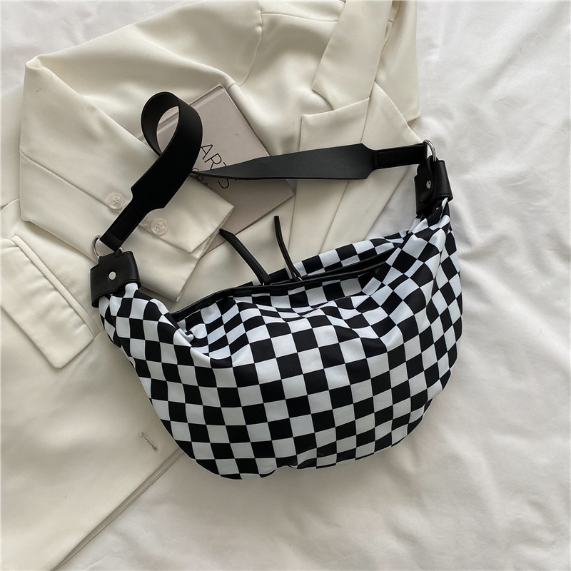 Túi Đeo Chéo Một Bên Vai Họa Tiết Caro Phong Cách Hàn Quốc Cho Nữ