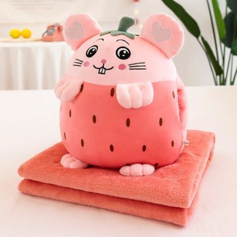 Bộ Chăn Gối Văn Phòng Hoa Quả Biểu Cảm , Gấu Bông Kèm Chăn 3 Trong 1 Siêu Xinh