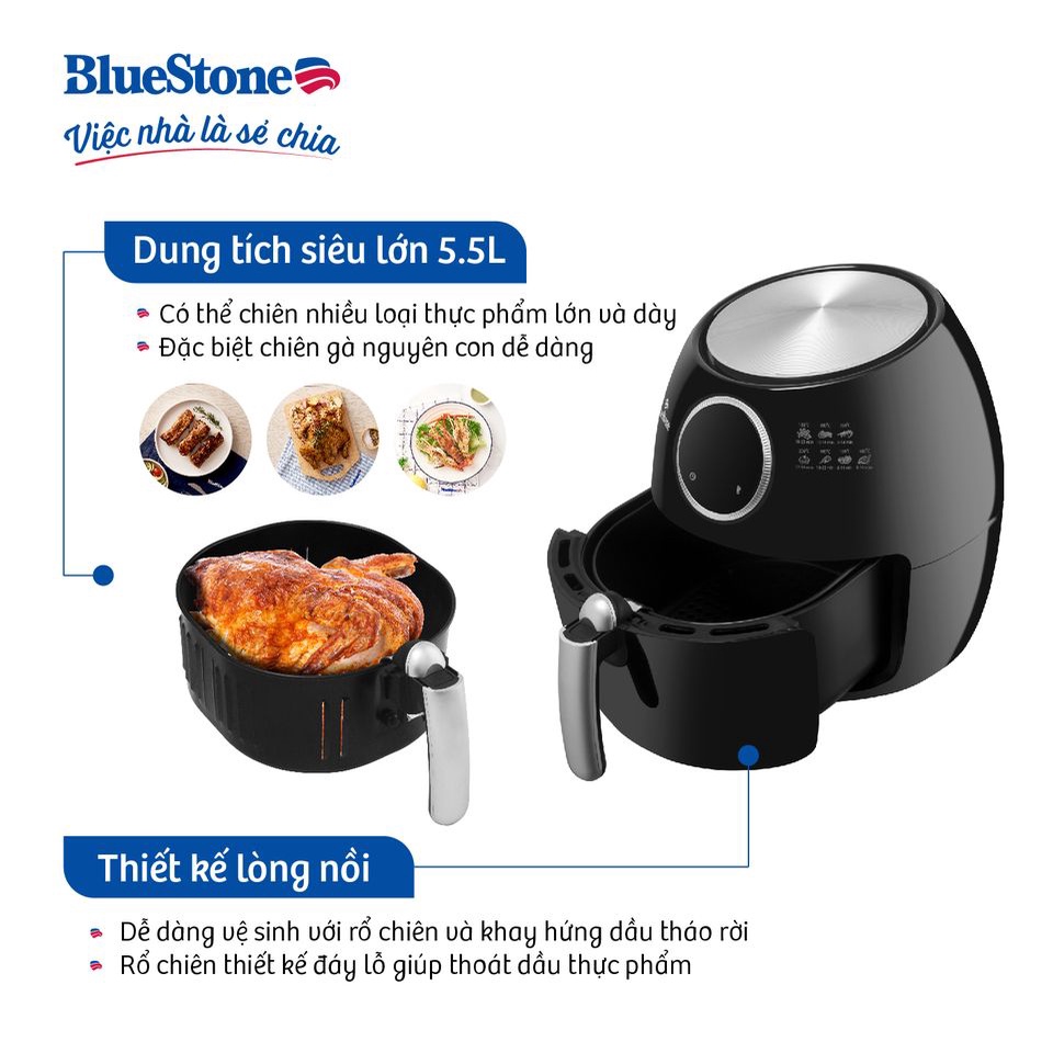 Nồi Chiên Không Dầu Bluestone AFB 5876, Dung Tích 5.5 lít, Bảo Hành chính Hãng 24 Tháng