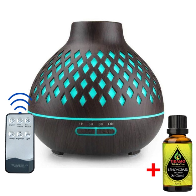 Máy Xông Tinh Dầu Lồng Đèn Loại Lớn Kèm Tinh Dầu Sả Chanh TIDAMO - Máy Khuếch Tán Tinh Dầu Có Remote Điều Khiển