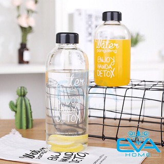 Bình Đựng Nước Thuỷ Tinh 600ML In Chữ Detox Đựng Nước Tiện Lợi