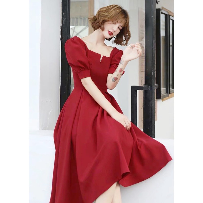 [Mã FATHANG5 giảm 10K đơn 50K] Đầm đỏ cổ khoá form dài (kèm hình thật) | BigBuy360 - bigbuy360.vn