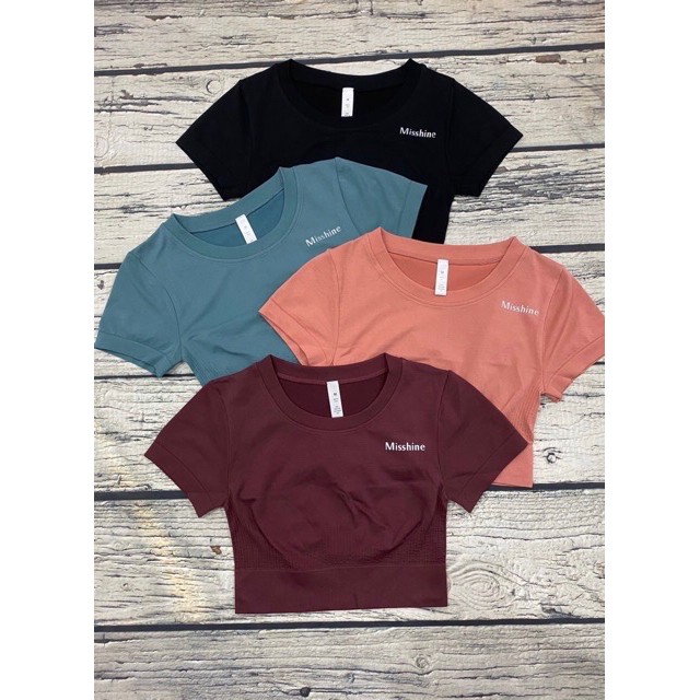 Áo Croptop Ôm Tay Ngắn In Chữ, Áo Tập Gym Yoga Đơn Giản Tôn Dáng [Ảnh Chụp Thật] - OA008