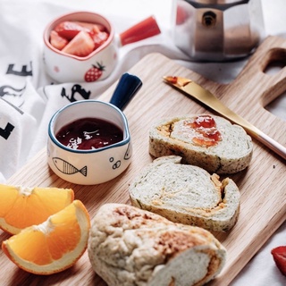 Bát chén sứ ăn dặm làm bánh flan caramen hình nồi hoạ tiết có nắp cho bé