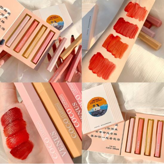 Bộ 4 son kem dưỡng môi Dikalu Sunset Love Four Lip Glaze (Hàng nội địa Trung) XMB008