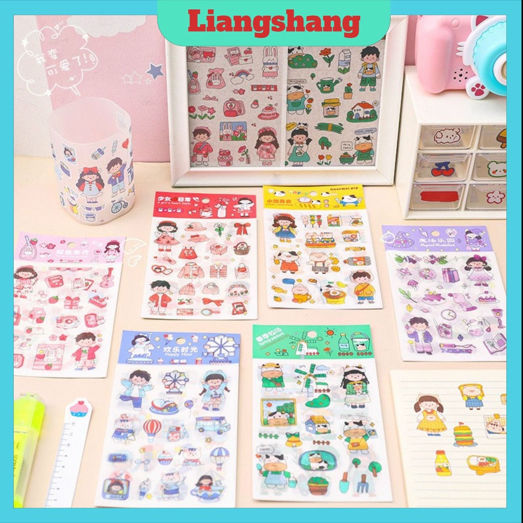 Bộ 4 miếng Sticker hình dán dễ thương sáng tạo và giấy bộ nhãn dán trang trí dễ thương phong các Hàn Quốc