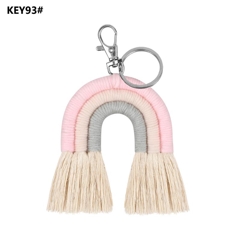 Móc Chìa Khóa / Túi Xách Macrame Đan Sợi Màu Cầu Vồng Xinh Xắn
