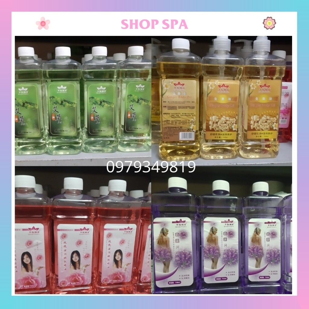 Dầu massage body gừng, sả chanh, ngải, hoa hồng chai 750ml