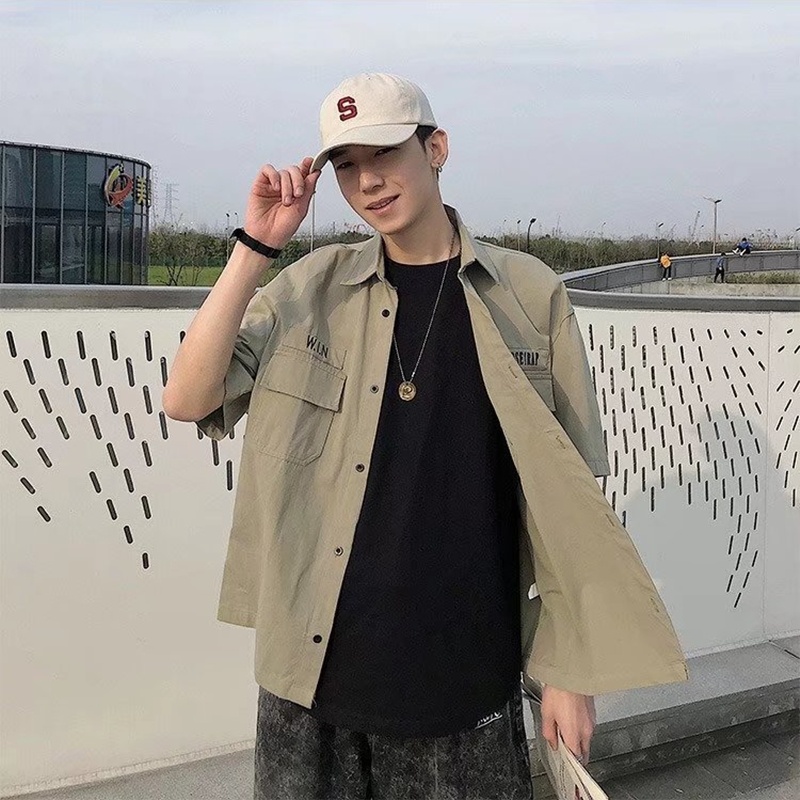 Áo Sơ Mi Tay Ngắn Có Túi Lớn Phong Cách Retro Nhật Bản Thời Trang Mùa Hè Cho Nam Size M-2xl