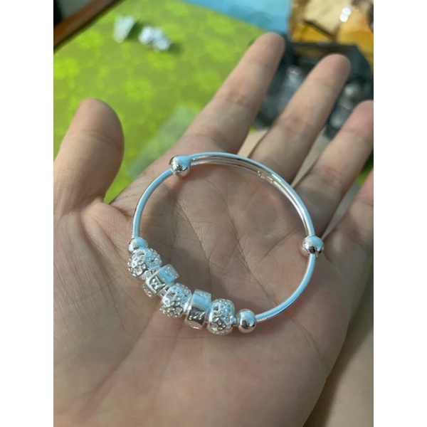 Vòng tay trẻ em tự chỉnh kích thước vuông tròn bình an bạc chuẩn 99 NGỌC MẬU