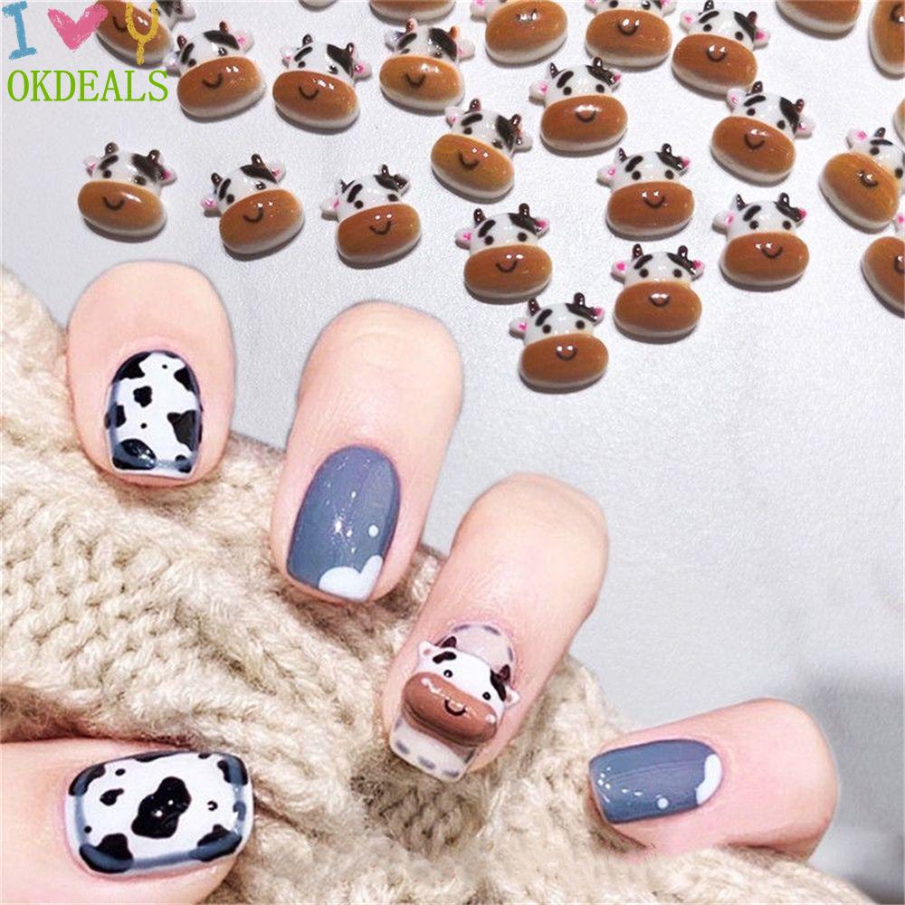 Bộ 10 Phụ Kiện Trang Trí Móng Tay Nghệ Thuật Hình Bò Hoạt Hình Dễ Thương|Set 10 Phụ Kiện Làm Móng Nghệ Thuật
