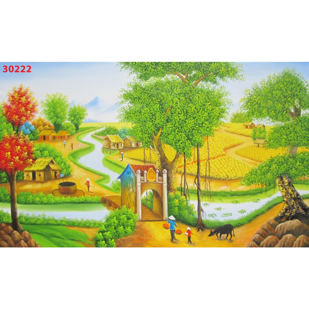 Tranh Dán Tường 3D Phong Cảnh Đồng Quê Yên Bình miễn phí chèn logo và chữ miễn phí